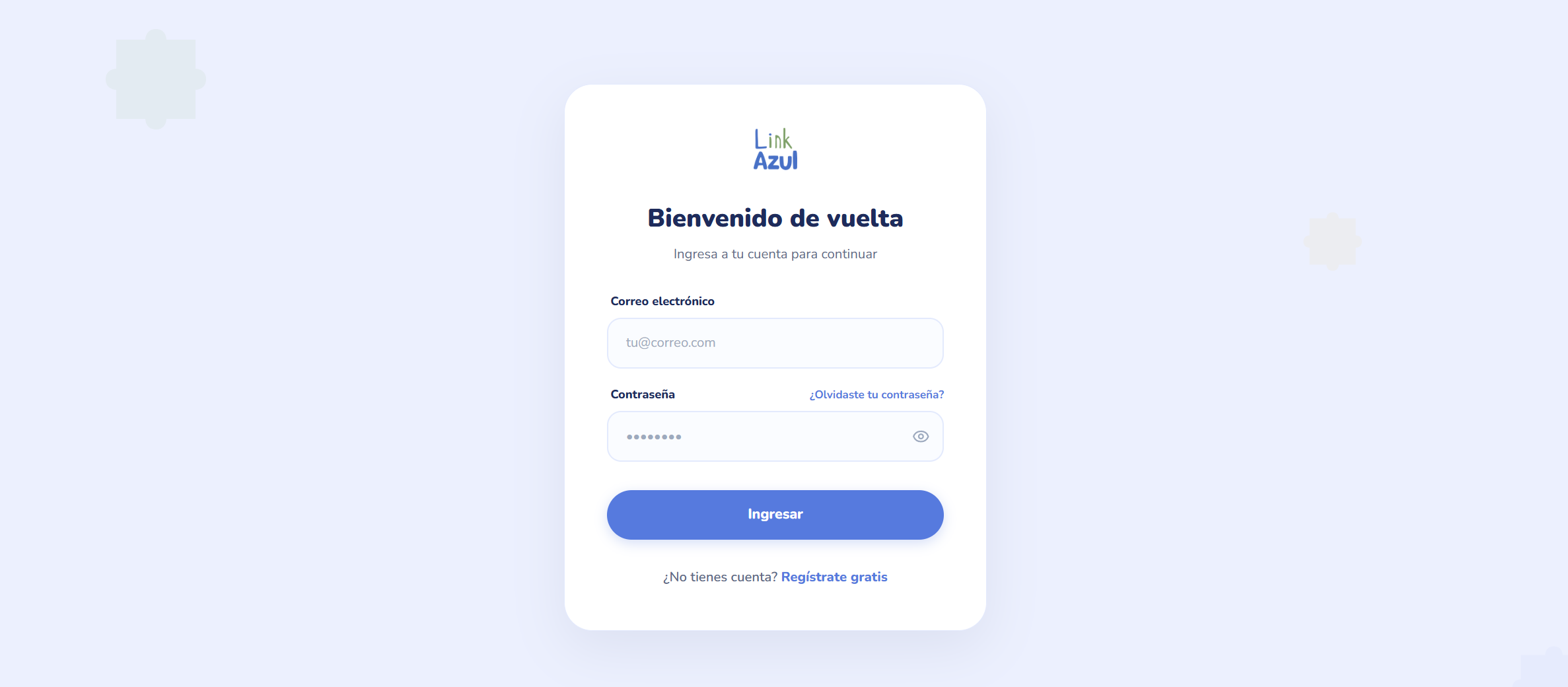 Pantalla de inicio de sesión con botón Registrarse