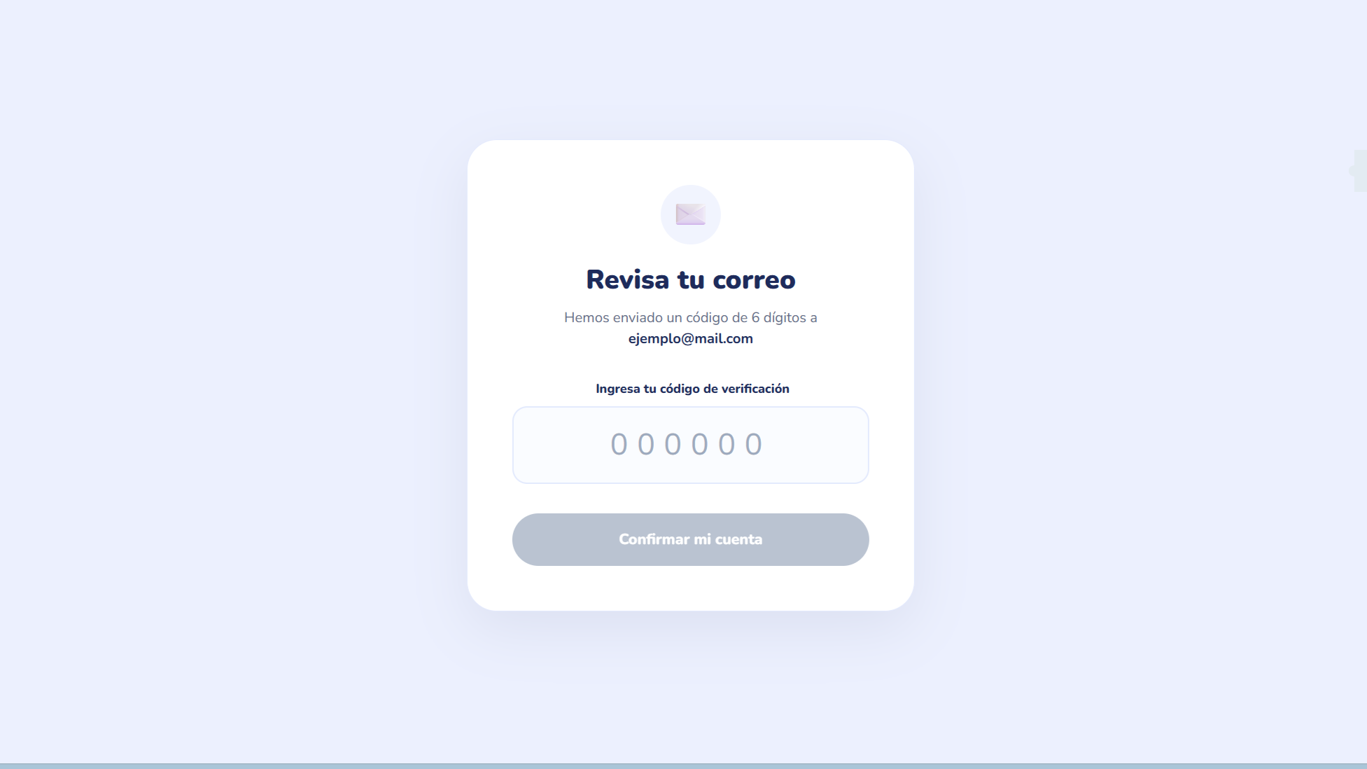 Pantalla de verificación de código