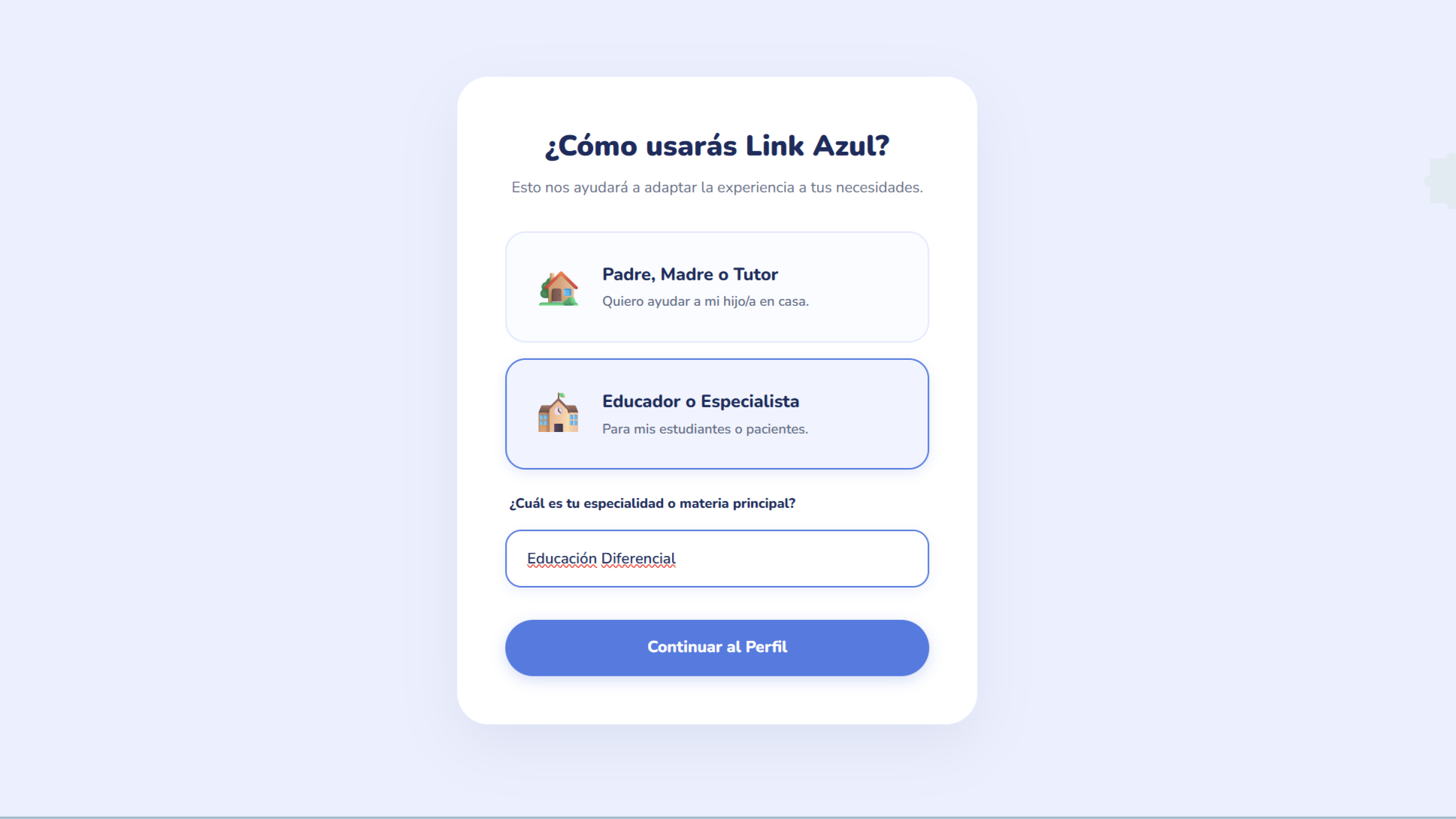 Campo para ingresar la especialidad